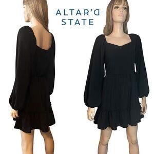 Altar'd State Tiered Flounce Dress Puff Sleeve Sweetheart Neckline Fit & Flare